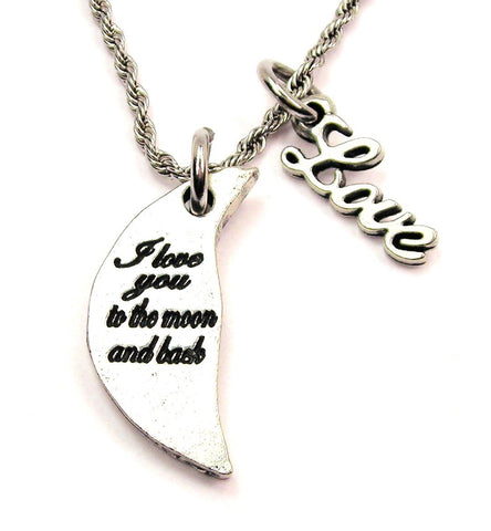 I Love You To The Moon And Back Cursive Crescent 20" Chain Necklace With Cursive Love Accent