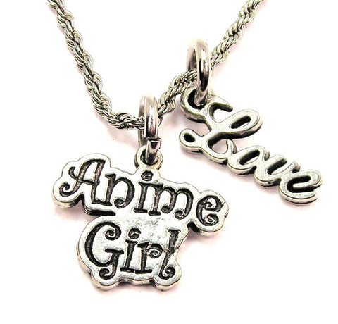 Anime Girl 20" Chain Necklace With Cursive Love Accent