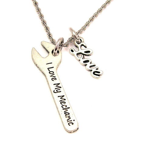 I Love My Mechanic 20" Chain Necklace With Cursive Love Accent