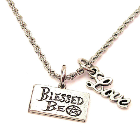Blessed Be With Pentacle 20" Chain Necklace With Cursive Love Accent