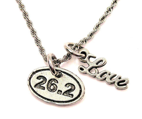26.2 Marathon 20" Chain Necklace With Cursive Love Accent
