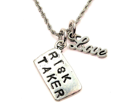 Risk Taker 20" Chain Necklace With Cursive Love Accent