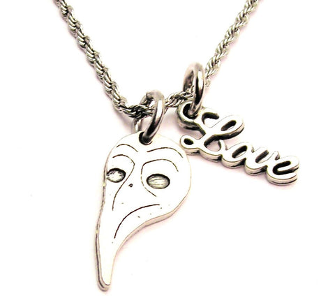Medieval Plague Mask 20" Chain Necklace With Cursive Love Accent