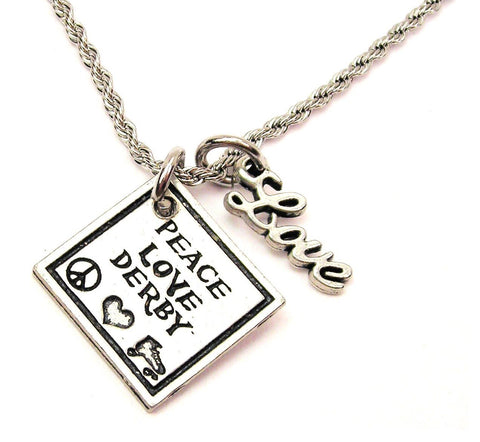 Peace Love Derby 20" Chain Necklace With Cursive Love Accent