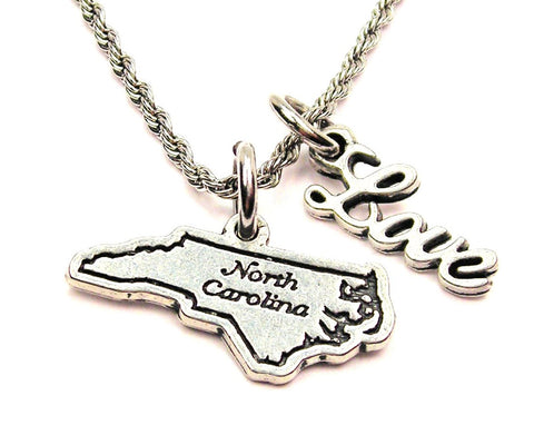 North Carolina 20" Chain Necklace With Cursive Love Accent