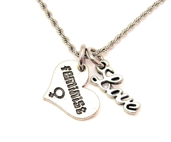 Feminist 20" Chain Necklace With Cursive Love Accent