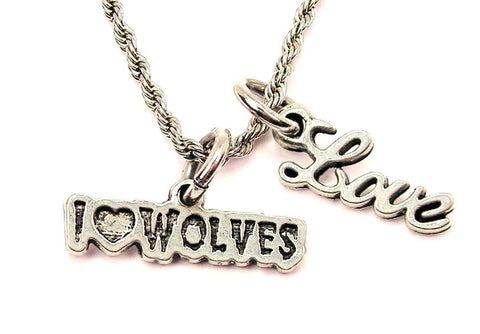 I Love Wolves 20" Chain Necklace With Cursive Love Accent