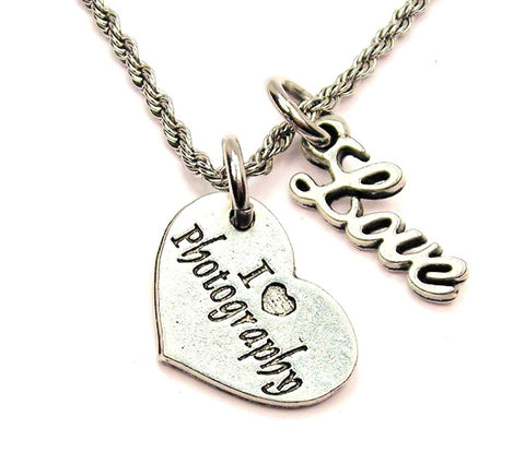 I Love Photography 20" Chain Necklace With Cursive Love Accent
