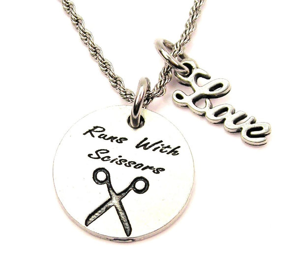 Runs With Scissors 20" Chain Necklace With Cursive Love Accent