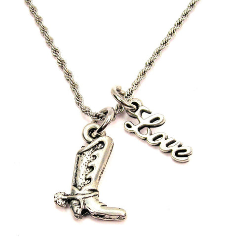 Cowboy Boot With Spur 20" Chain Necklace With Cursive Love Accent