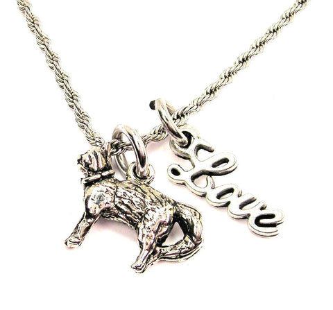 Cat With Collar 20" Chain Necklace With Cursive Love Accent