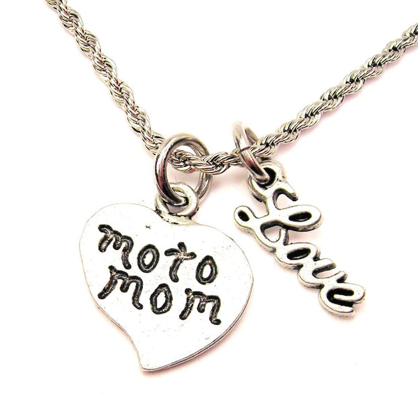 Moto Mom 20" Chain Necklace With Cursive Love Accent