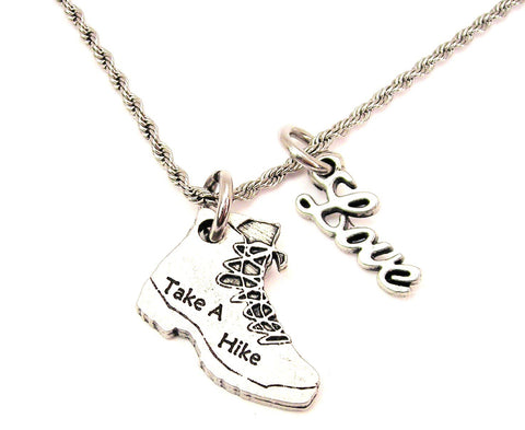 Take A Hike 20" Chain Necklace With Cursive Love Accent