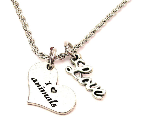 I Love Animals 20" Chain Necklace With Cursive Love Accent