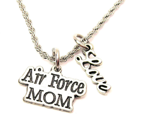 Air Force Mom 20" Chain Necklace With Cursive Love Accent