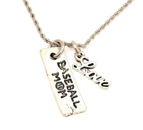 Baseball Mom 20" Chain Necklace With Cursive Love Accent