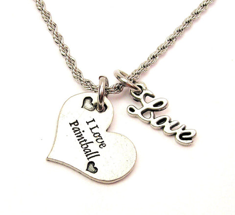 I Love Paintball 20" Chain Necklace With Cursive Love Accent