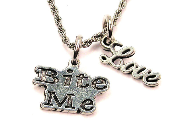 Bite Me 20" Chain Necklace With Cursive Love Accent