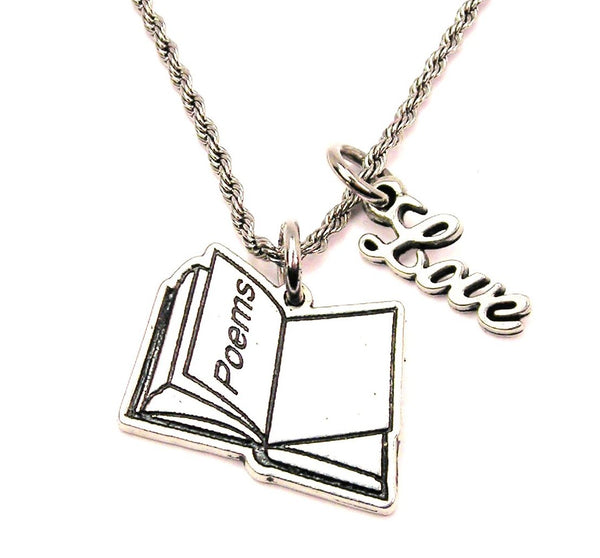 Book Of Poems 20" Chain Necklace With Cursive Love Accent