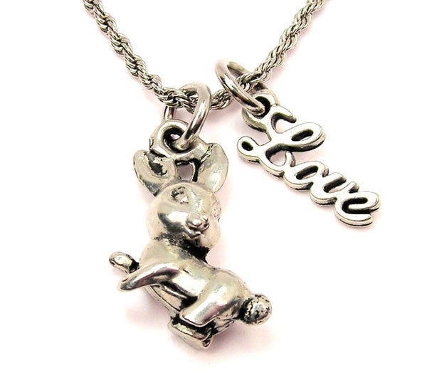Bunny 20" Chain Necklace With Cursive Love Accent