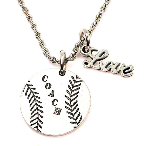 Coach Baseball Softball 20" Chain Necklace With Cursive Love Accent
