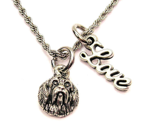 Cocker Spaniel Face 20" Chain Necklace With Cursive Love Accent
