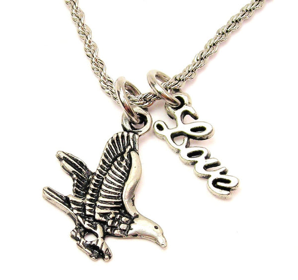 Eagle 20" Chain Necklace With Cursive Love Accent