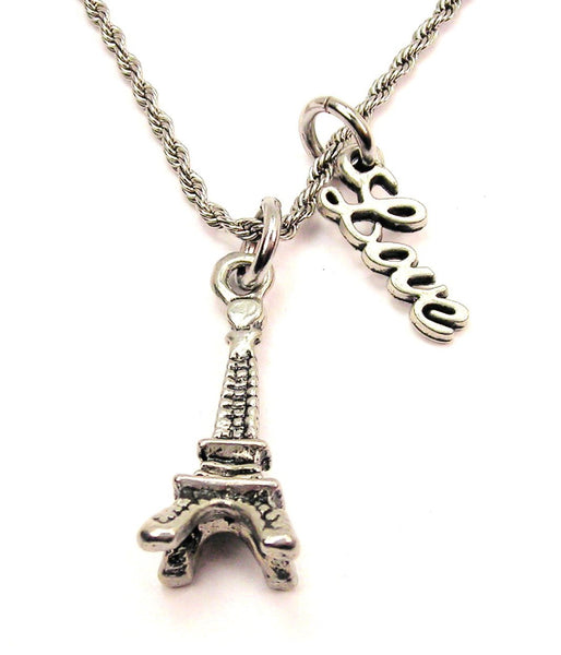 Eiffel Tower 20" Chain Necklace With Cursive Love Accent