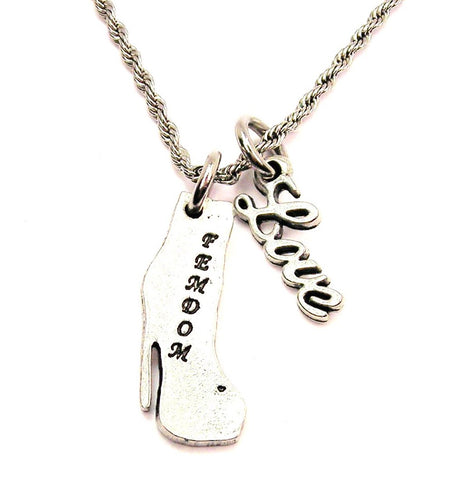Femdom High Heeled Boot 20" Chain Necklace With Cursive Love Accent