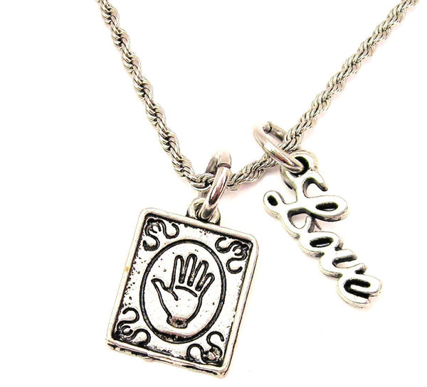 Palm Reader Sign 20" Chain Necklace With Cursive Love Accent