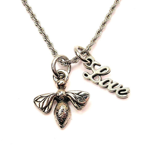 Garden Bee 20" Chain Necklace With Cursive Love Accent