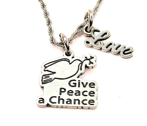 Give Peace A Chance 20" Chain Necklace With Cursive Love Accent