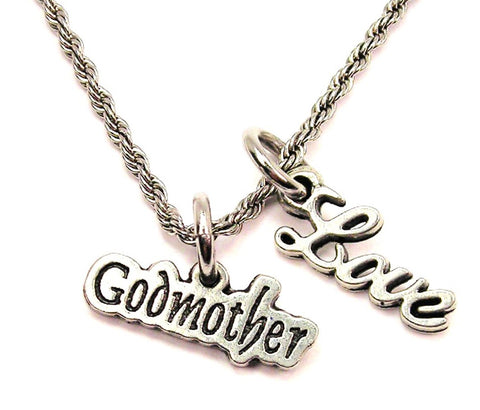 Godmother 20" Chain Necklace With Cursive Love Accent
