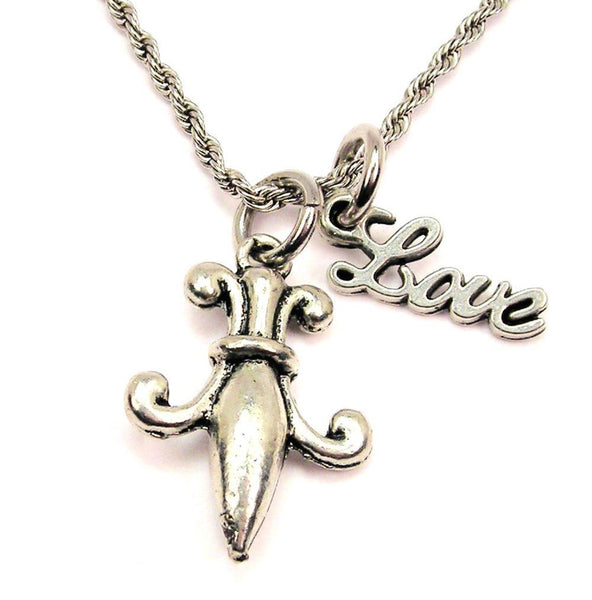 Fleur De Lis 20" Chain Necklace With Cursive Love Accent