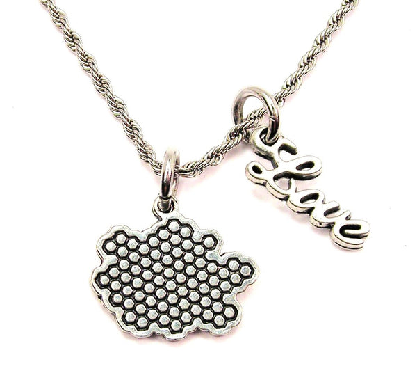 Honeycomb 20" Chain Necklace With Cursive Love Accent