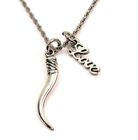 Cornuto Horn 20" Chain Necklace With Cursive Love Accent
