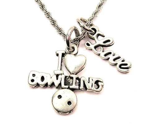 I Love Bowling 20" Chain Necklace With Cursive Love Accent