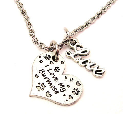 I Love My Burmese 20" Chain Necklace With Cursive Love Accent