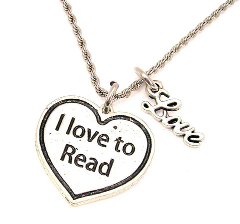 I Love To Read 20" Chain Necklace With Cursive Love Accent