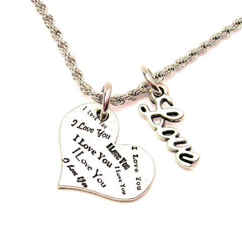 I Love You I Love You Heart 20" Chain Necklace With Cursive Love Accent
