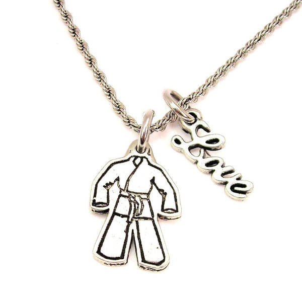 Karate Gi Uniform 20" Chain Necklace With Cursive Love Accent