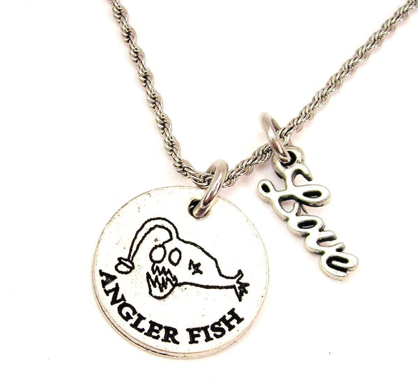 Angler Fish 20" Chain Necklace With Cursive Love Accent