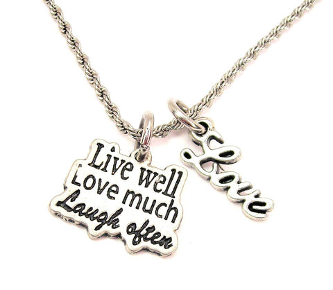 Love Well Love Much Laugh Often 20" Chain Necklace With Cursive Love Accent
