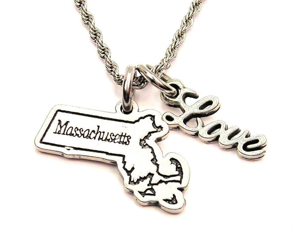 Massachusetts 20" Chain Necklace With Cursive Love Accent