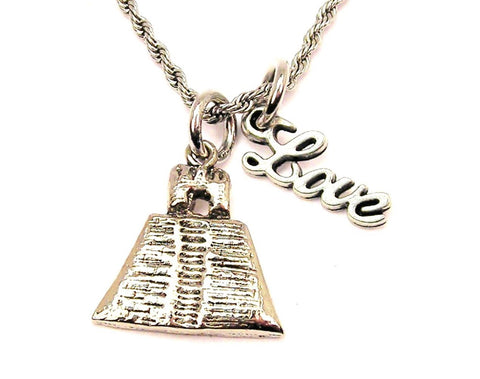 Mayan Temple 20" Chain Necklace With Cursive Love Accent