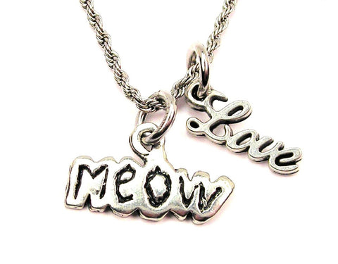 Meow 20" Chain Necklace With Cursive Love Accent