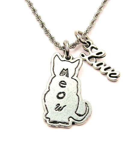Meow Cat 20" Chain Necklace With Cursive Love Accent