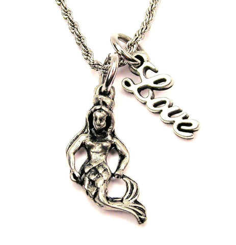Mermaid 20" Chain Necklace With Cursive Love Accent