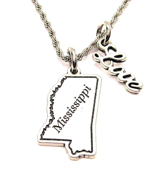 Mississippi 20" Chain Necklace With Cursive Love Accent