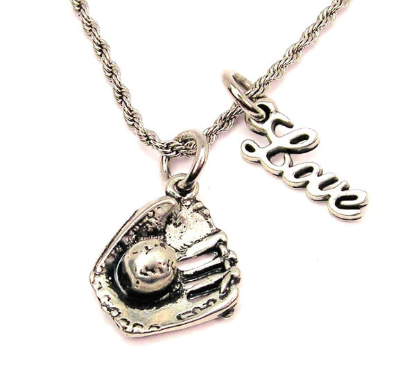 Baseball Mitt 20" Chain Necklace With Cursive Love Accent